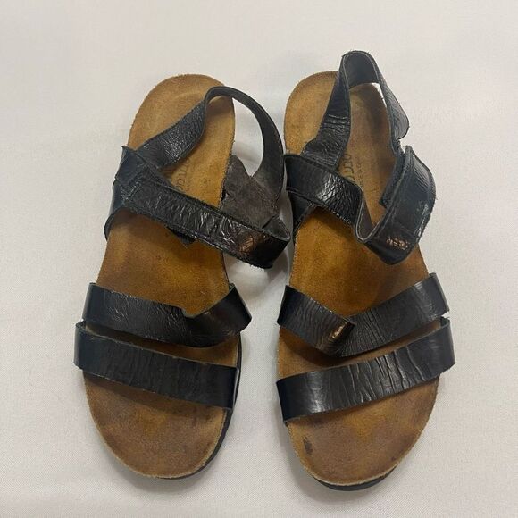 Naot Israel Sharon Black Thread Cork Leather Sandals Size 38 US 7 - Picture 1 of 8